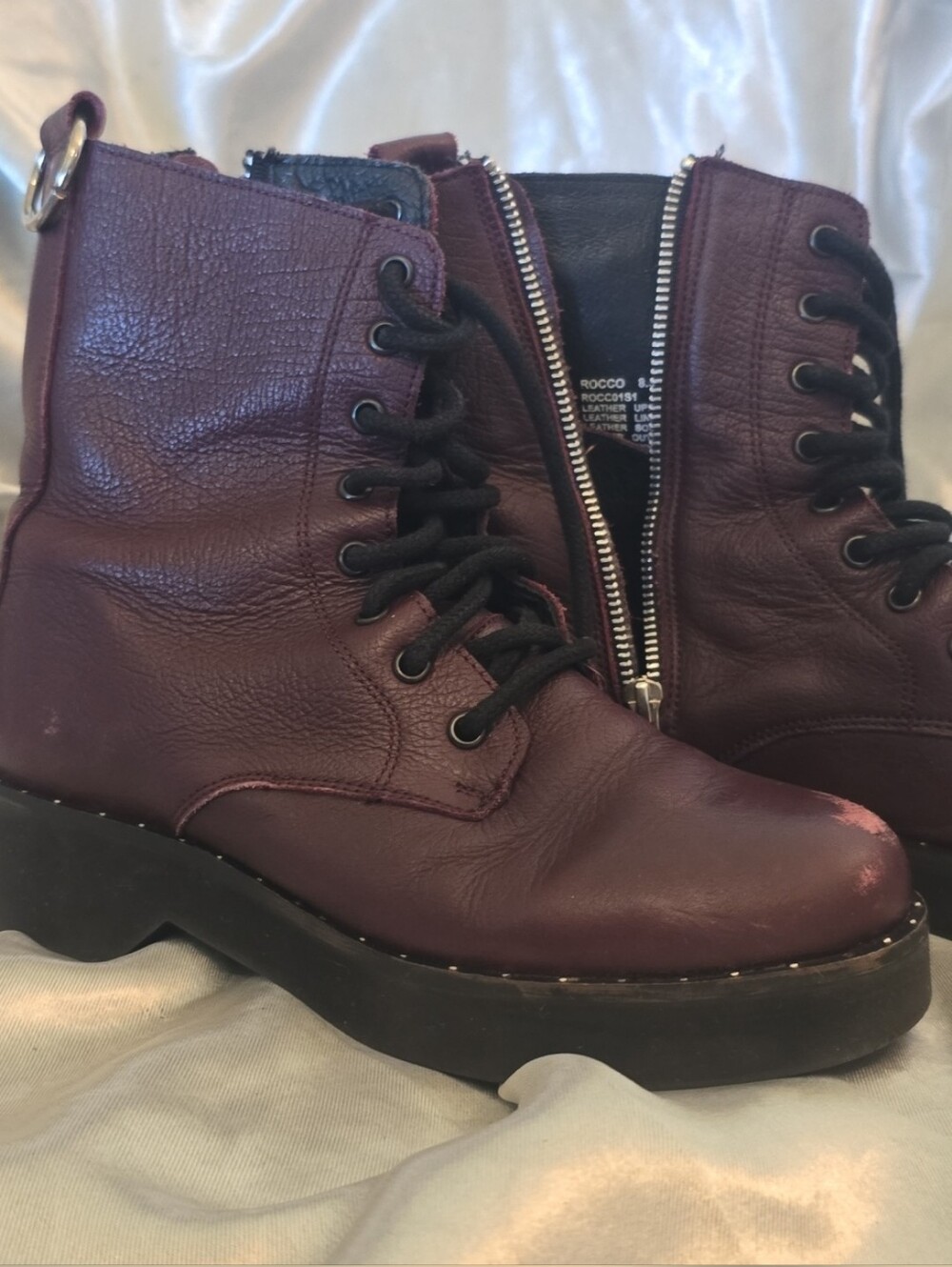 Burgundy Lace-Up Platform Combat Boots